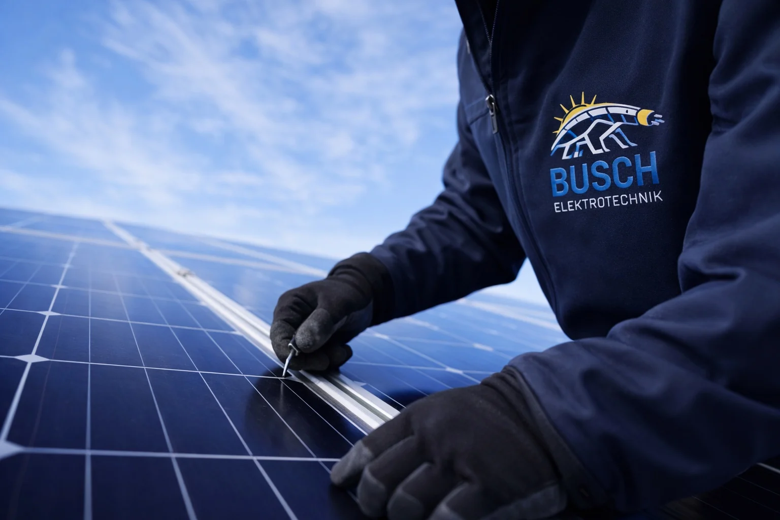 Photovoltaik und Elektrotechnik mit dem Busch-Markenmotiv